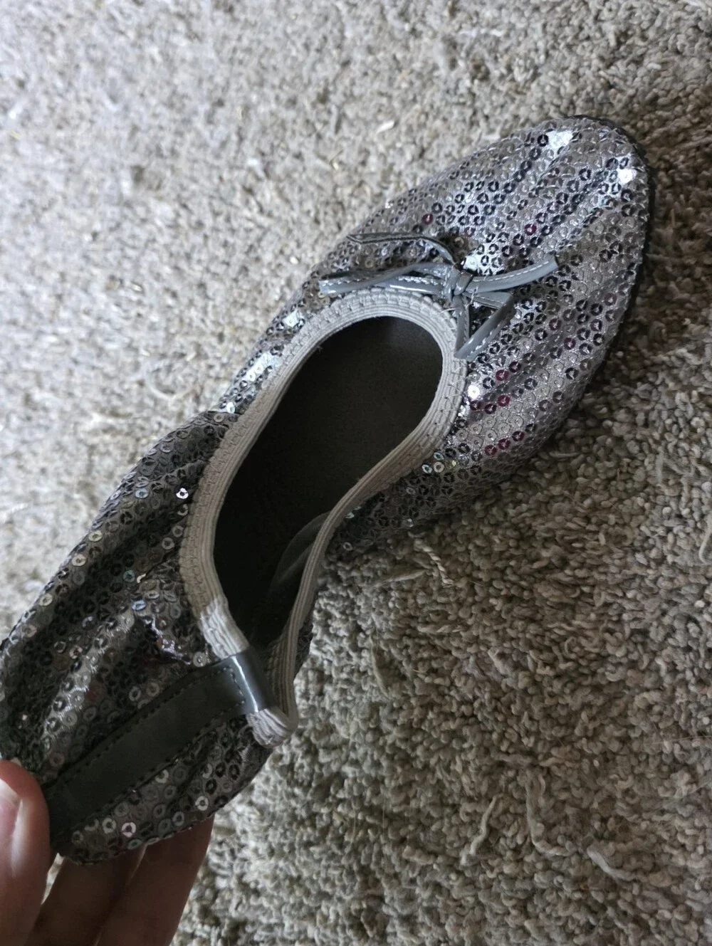 Girls Silver Sequin Ballet Flats - Sparkle Scruntch Slip-Ons